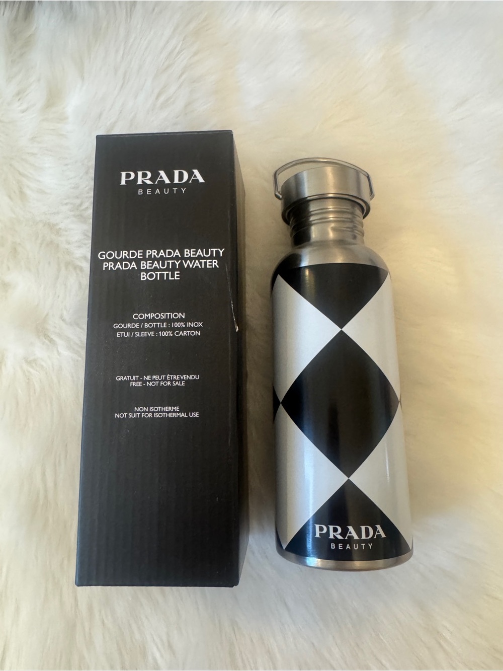 Prada Beauty Black & Silver Diamond-Pattern Stainless Bottle
